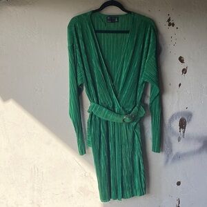 ASOS Bright Green Pleated Wrap Tunic with Ring Detail